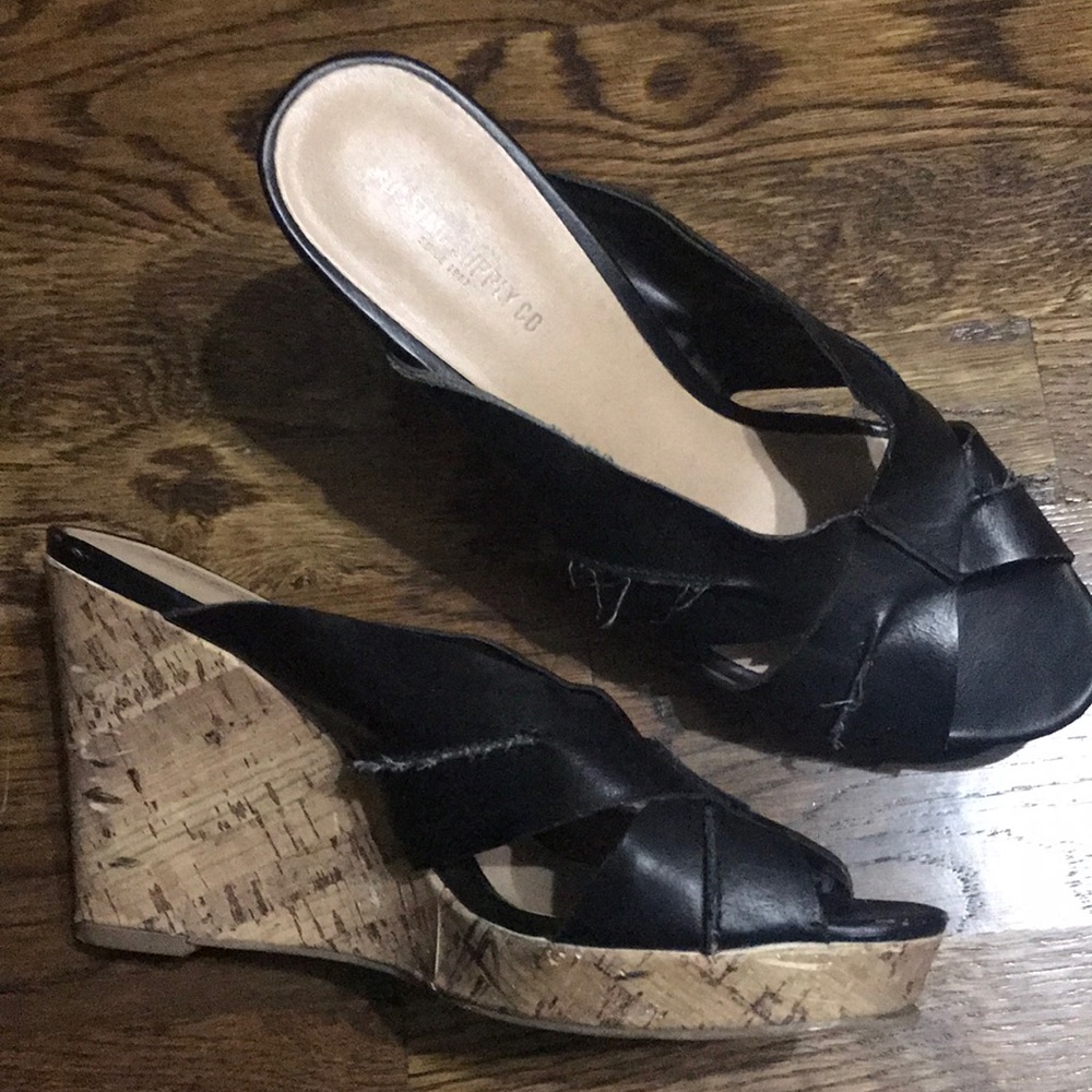 Black open toe wedges
